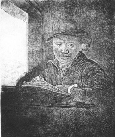 Self Portrait, Drawing at a Window